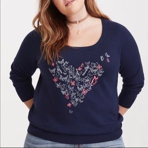 EUC Torrid Navy Blue Butterfly Scoop Neck Sweater - 2X